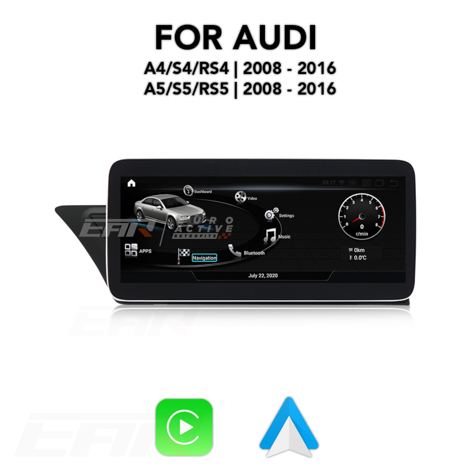Audi A4/S4/RS4/A5/S5/RS5 Android 12.0 Multimedia 10.25"/12.5" Touchscreen Display + Built-In Wireless Carplay & Android Auto | 2008 - 2016 | LHD/RHD - Euro Active Retrofits