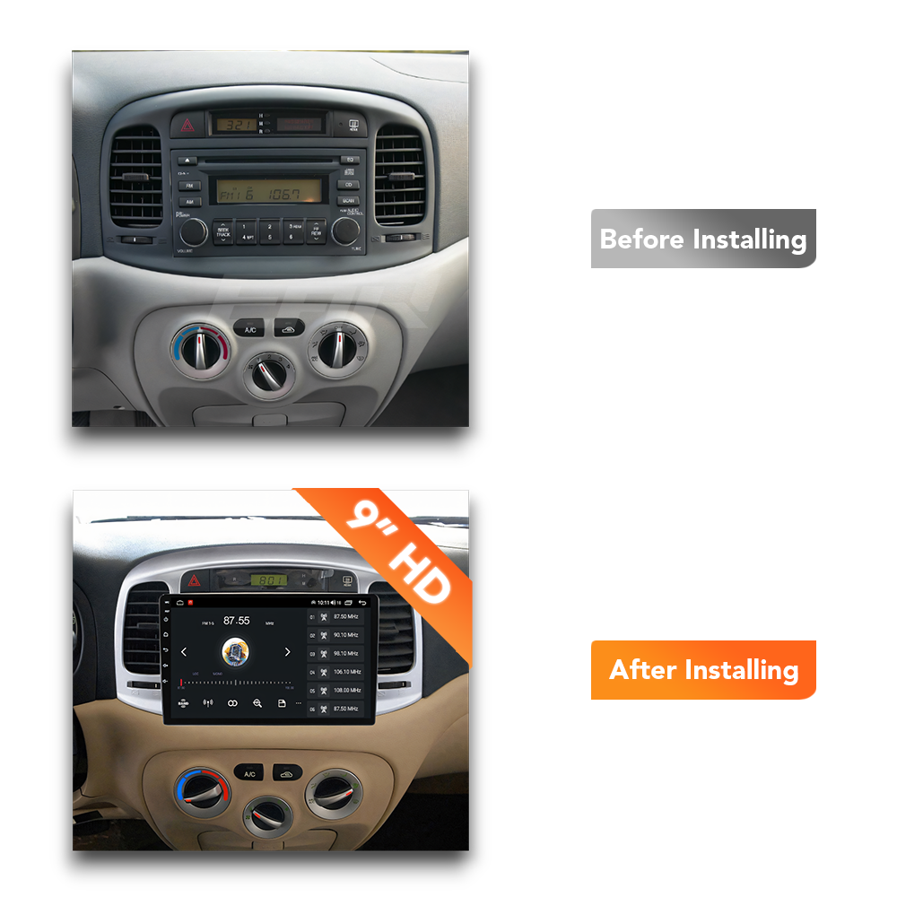 Hyundai Accent (2006 - 2011) Multimedia 9" Touchscreen Display + Built-In Wireless Carplay & Android Auto - Euro Active Retrofits