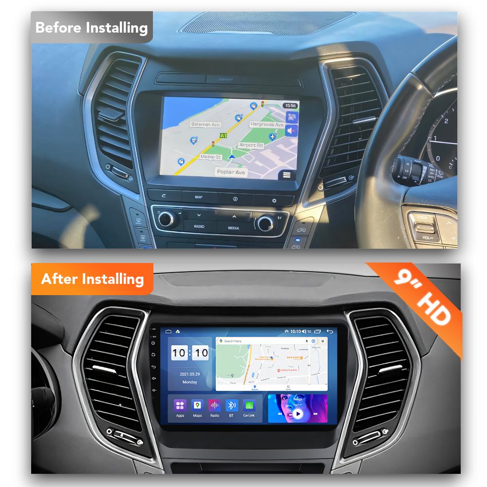 Hyundai Santa Fe (2013 - 2018) Multimedia 9" Touchscreen Display + Built-In Wireless Carplay & Android Auto - Euro Active Retrofits