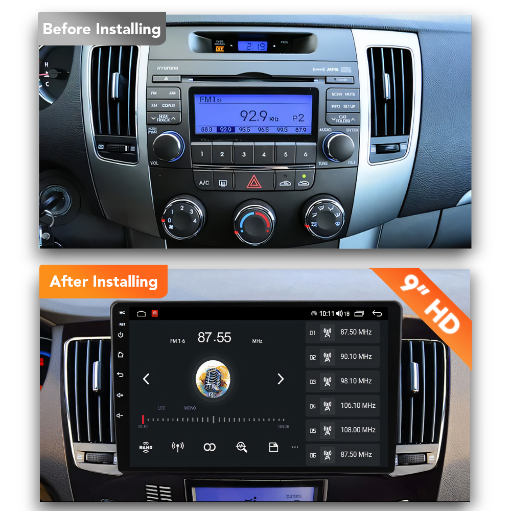 Hyundai Sonota (2008 - 2010) Multimedia 9" Touchscreen Display + Built-In Wireless Carplay & Android Auto - Euro Active Retrofits