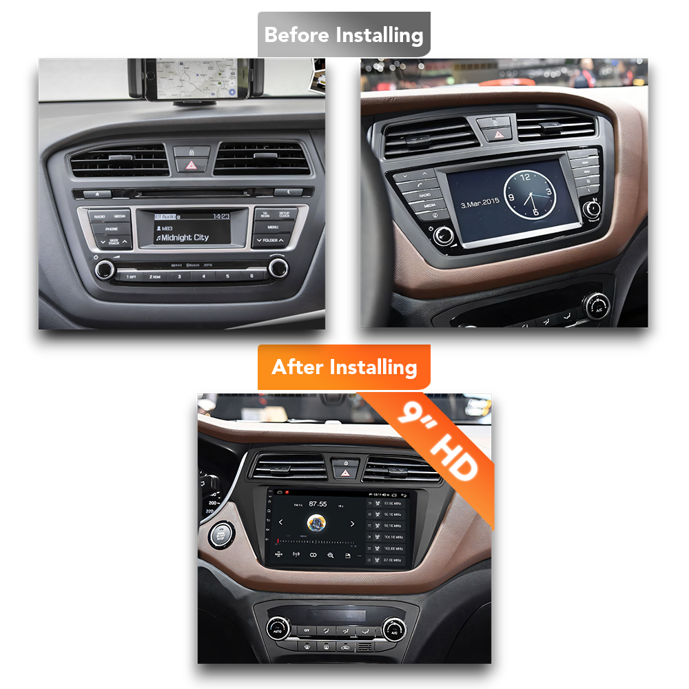 Hyundai i20 (2016 - 2017) Multimedia 9" Touchscreen Display + Built-In Wireless Carplay & Android Auto - Euro Active Retrofits