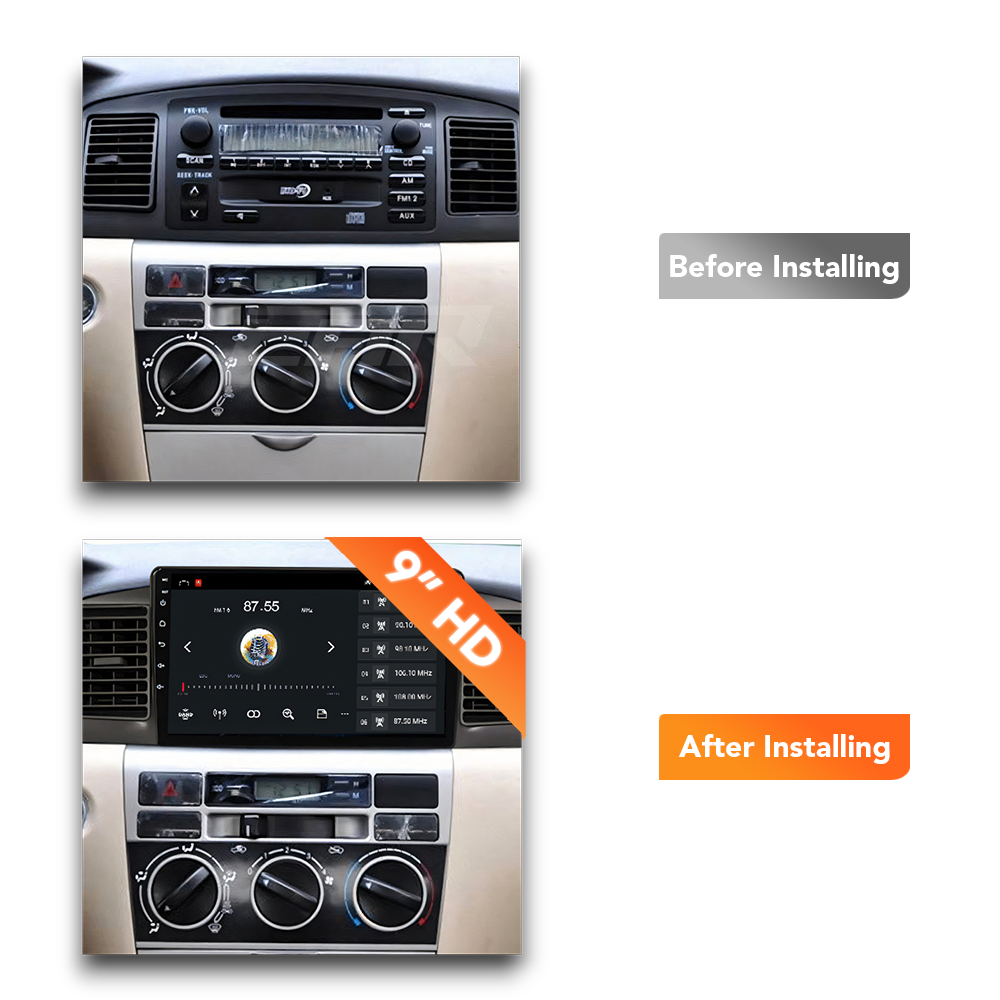 Toyota Corolla (2002 - 2007) Multimedia 9" Touchscreen Display + Built-In Wireless Carplay & Android Auto - Euro Active Retrofits